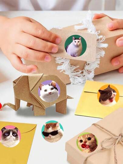 250pcs/Roll Cute Cat Animal Funny Self-Adhesive Stickers, Water Cup Journal Decorative Sticker, Gift Wrap Sealing Stickers, PVC Non-Adhesive Stickers,School Supplies,Back To School