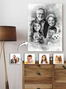 Catygift 定制照片水彩画，将挚爱之人融入画作，个性化帆布装裱，海报墙饰，照片定制纪念全家福，贴心慰问爷爷的艺术礼物，多功能，装饰性强，可重复使用，精致时尚，高品质，色彩丰富，现代简约，可定制，个性化，独一无二，送给他的理想礼物，送给她的理想礼物，送给男友、爸爸、女友、妈妈、家人、朋友，茶室，家居，花园，办公室，周年纪念日，情人节，母亲节，生日，父亲节，毕业典礼，婚礼，乔迁之喜，家居焕新，定制墙饰，家居生活，圣诞氛围，纪念品，可重复使用，可爱，高品质