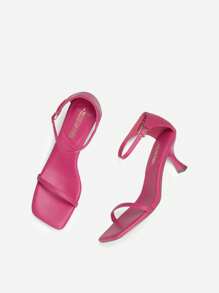 Women Kitten Heels Low Heeled Sandals Fashion Square Open Toe  Ankle Strap Party Prom Dress Shoes - Màu Hồng Tươi - Xem 4