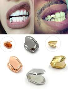 1 件金牙套单圆齿嘻哈首饰，镀金牙套，适合男女，礼物