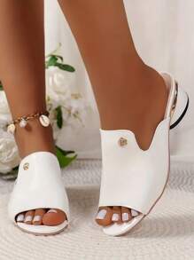 Crocodile Pattern Chunky Heel Sandals - Fashion Open Toe Dress Pumps - Stylish Slip On Heels For Women - White - View 4