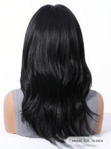 18英寸黑色侧刘海中卷合成耐热纤维假发，适合女性日常、派对、母亲节、音乐节等场合。 - 黑色 - 查看 6