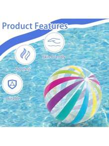 1pc Striped Clear Inflatable Ball, PVC Colorful Dotted Striped Print Sports Accessories Inflatable Ball, Home Party Game Props, Pool Party Decor, Souvenir Gift - Multicolor - View 5