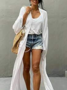 Women's Solid Color Loose Dolman Sleeve Long Kimono Cover Up