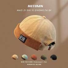 Men's Hat Docker Hat Brimless Hat Sailor Hat Work Hat Rolled Edge Retro Brimless Adjustable - 黑色 - 查看 2