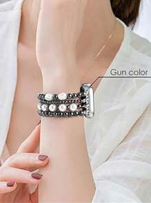 Beaded Bracelet Compatible With Apple Watch Band 41mm 40mm 38mm 42mm 44mm 45mm 49mm Women, Golden Beads , Cute Handmade Elastic Stretch Strap For Series SE 9 8 7 6 5 4 3 2 1,Couple Gifts,Gold Bracelet Set