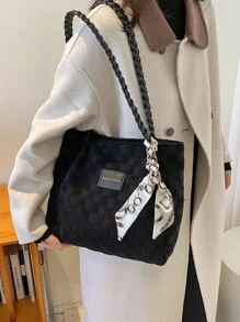 2025 Summer New Fashion Large Capacity Shoulder Handbag Women Commute Tote Bag With Free Scarf (Scarf Color Randomly Delivered)