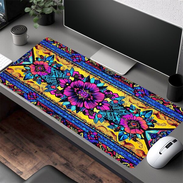 Alfombrilla de ratón con flores bohemias, estética artística, gran tapete de escritorio de 35.4x15.7 pulgadas, accesorios de escritorio con base de goma y borde cosido, antideslizante, almohadilla para teclado para oficina, hogar, computadora, como regalo para hombres, mujeres, amigos, cumpleaños, útiles escolares, vuelta al cole