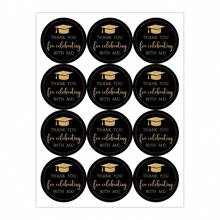 120pcs/10sheets Round Black & Golden Graduation Stickers - "Thank You For Celebrating With Me" Labels For Gift Wrapping, Envelope Seal & Party Favor Decor, Grad Party Gift Decoration - Multicolor - View 2
