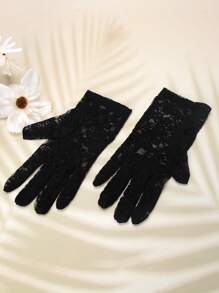 2 件装花卉印花波西米亚风涤纶纤维简约新娘手套，适合婚礼、宴会、四季穿着