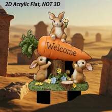 1 szt. Nowy 2D akrylowy słodki marchewkowy królik ogrodowy trawnikowy kołek, dekoracja doniczki ogrodowej