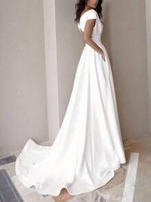 Vestido elegante sin mangas con cuello en V y volantes, vestidos de fiesta elegantes, blusas elegantes dama, vestidos de noche elegantes, vestido largo sexy sin espalda. - Blanco - Ver 3