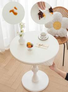 1 件圆形纯色防水桌布，简约风格，防油，防尘，桌罩保护套，适用于书桌、餐桌、咖啡桌、厨房和餐厅、家居装饰 - 白色 - 查看 1