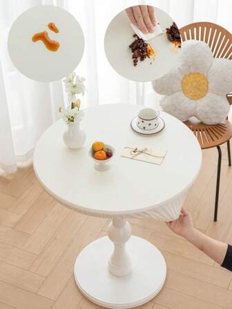  1pc Round Solid Color Waterproof Tablecloth, Simple Style, Oil-Proof, Dust-Proof, Table Cover Protector, Suitable For Desk, Dining Table, Coffee Table,Kitchen And Dining Room,Home Decora