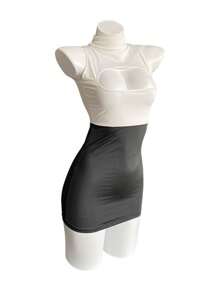 1pc Women Sexy Hollow-Out Secretary/Clubwear Mini Bodycon Dress (Comes With G-String) - Black and White - View 11