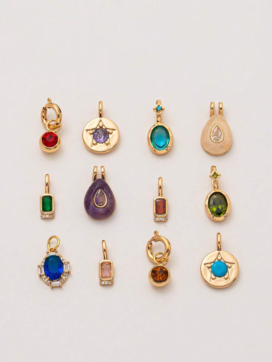 1 mặt dây chuyền đá quý sinh nhật mạ vàng 18K - Mặt dây chuyền đá Cubic Zirconia tinh tế, mặt dây chuyền hình bầu trời sao có thể đeo nhiều lớp, trang sức hàng ngày cho phụ nữ, quà tặng cho vợ và mẹ. - Nhiều màu - Xem 1