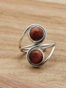 Red Sunstone 925 Sterling Silver Gemstone Adjustable Ring - 紅色太陽石 - 查看 2