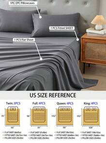 3/4 Piece Home Bed Sheet Set, Soft, Comfortable And Breathable Bedding Set, Hotel Luxury Home Summer Bedding Sheets Twin, 1 Or 2 Pillowcases, 1 Flat Sheet And 1 Fitted Sheet,Room Decor,  Ideal Gift. - Màu xám đen - Xem 2