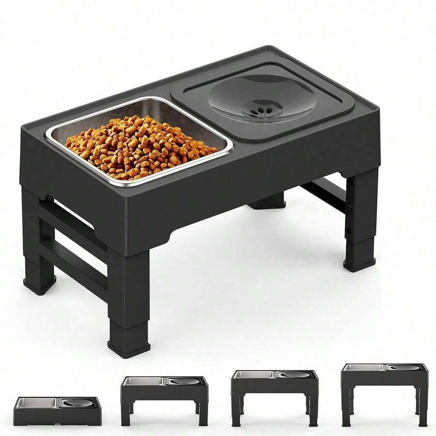 1pc Stainless Steel Foldable Pet Food Bowl, Black, Dog/Cat Water Feeder Dish