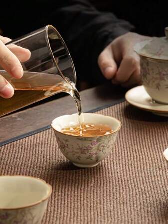 1件/2件/4件陶瓷茶杯，复古风格米色汝窑茶杯，紫藤客杯，适合办公室、茶道返校