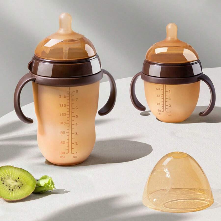 带手柄的防胀气婴儿奶瓶，硅胶材质，模拟母乳喂养，150ml/240ml 安全