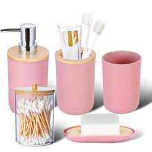 5 Pcs/ 9 PCS Bathroom Accessories Set, With Trash Can, Soap Dispenser And Toothbrush Holder Back To School - 5PCS - View 3