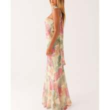 Womens Floral Strapless Dress Y2k Backless Sleeveless Tube Maxi Long Dresses Sexy Mesh Bodycon Summer Beachwear - Hoa nhài hồng - Xem 4