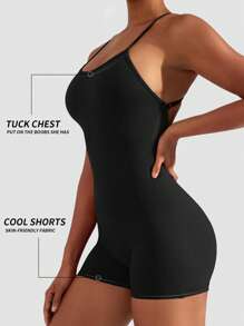 Yefecy 1pc Yoga Basic Solid Sports Romper,Solid Color Fashion Sports Jumpsut,High Elastic Yoga Jumpsuit, Sexy Backless Gym Bodycon Scrunch Butt Yoga Rompers V Back,Spring And Summer - Black - View 5