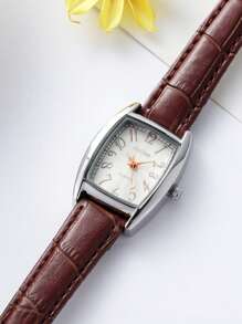 sottas 新款方形迷你桶形女士手表，韩式简约数字表盘，休闲百搭优雅复古石英表，适合女学生 - 棕色 - 查看 4