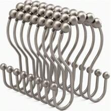 12pcs/Set Minimalist 304 Stainless Steel Double Hole Shower Curtain Hooks, Window Curtain Hooks, Bathroom Hooks Home Bathroom Decor Fall Decor Bathroom Accessories Back To School - Multicolor - View 6