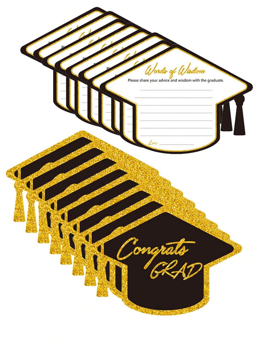 12pcs/24pcs Graduation Themed Cards Keeper Exquisite Graduation Celebration Greeting Cards Graduates,Personalized Graduation Advice Cards Blank Graduation Hat Design Suggestion Card Double Sided Greeting Gift Card Note Cards Graduation Party Supplies - Multicolor - View 1