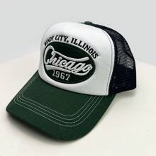 1 件男女通用春夏美式嘻哈刺绣字母棒球帽，透气网眼拼布卡车司机帽