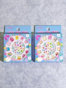 2 Box Of 24pcs Nails, Press On Nails, Cute Cartoon Fake Nails With Nail Stickers For Children, Waterproof Nail Stickers, Colored Nail Stickers, Party Toys, Birthday Gifts.