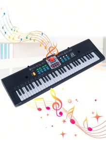 Teclado de piano musical digital de 37/61 teclas, instrumento musical electrónico portátil, teclado multifuncional con micrófono como regalo (Negro) - Negro - Ver 16