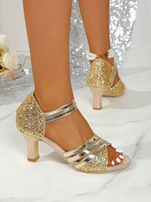2025 Comfortable High Heel Women's Fish Scale Sequins Gold Sequins High-End Atmospheric Women's Shoes - Gold - View 7