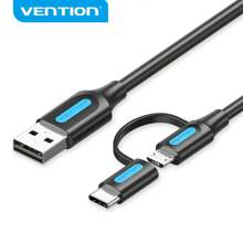 Cable de teléfono VENTION Cable USB 2 en 1 de carga rápida de 60 W, cable de datos USB A a Micro-B/USB-C de 3 A y 480 Mbps, material de TPE y PVC compatible con Samsung Galaxy S10 S9 Plus, bancos de energía, Android, tabletas, portátiles, HDD, primer cable de carga múltiple compatible con iPhone, , OnePlus, Samsung Galaxy S7/HTC, Android, Kindle, , cámara, MP3 Tipo C, Micro-USB - Negro - Ver 14