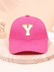 1pc Girl Letter 26 Printed Baseball Cap, Deep Pink, Sun-Protection, Suitable For School Activities And Holiday Gifts, Spring/Summer - Hot Pink - View 44