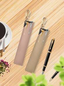 1个皮革铅笔盒，带2个圆珠笔笔套，笔袋，适用于书包、铅笔盒、文具包 - 彩色 - 查看 4