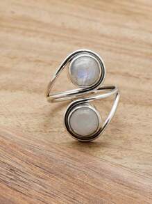 Rainbow Moonstone 925 Sterling Silver Gemstone Adjustable Ring - 彩虹月光石 - 查看 2