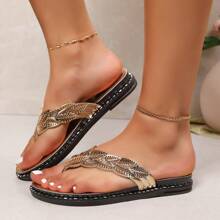 Women's Light Weight EVA Thong Sandals, Comfortable Soft Bottom Indoor Outdoor Beach Slippers - Gold - View 4