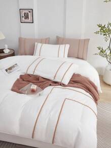 3pcs Synthetic Washed Cotton Beige Mini Pom Pom Duvet Cover Set, 1 Duvet Cover 2 Pillow Shams, Bedding Set