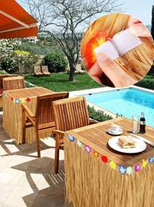 2 pezzi/set Gonna per tavolo da festa hawaiana in paglia gialla, lunga 300 cm, decorazione tavolo per feste tropicali hawaiane, decorazioni per feste, feste in spiaggia, feste in piscina
