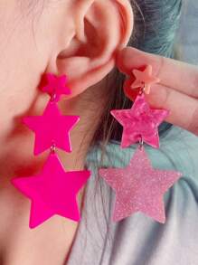 1 Pair Fashionable Hollow Five-Pointed Star Acrylic Simple Style Earrings For Women - Fluorescent Hollow Stars - View 11