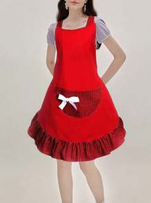 1pc Cute Polka Dot Bowknot Princess Style Apron, Adjustable Waist Strap, Single Pocket Design, Sleeveless Kitchen/Restaurant Uniform For Women