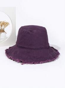 1pc Single-Sided Embroidered Solid Color Thin Bucket Hat, Women's Sun Protection, Korean Style Casual Versatile Sun Hat