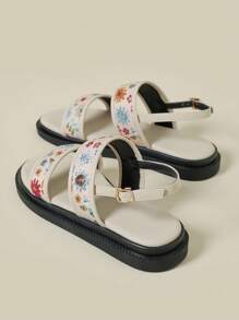 Giày sandal nữ đế dày có quai cài, họa tiết hoa nhí phong cách Bohemian, giày đế xuồng thoải mái, giày đi biển mùa hè, họa tiết hoa nhiều màu sắc ngẫu nhiên, phù hợp cho mùa xuân/thu, cỡ lớn 41-43. - Màu be - Xem 5