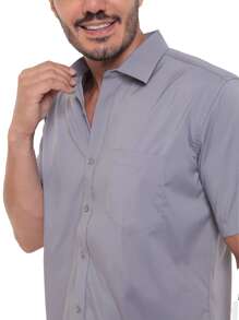 Rand paul Men's Slim Fit Short Sleeve Plain Dress Shirt With Pocket - 灰色 - View 7
