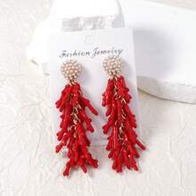 PHCOO 1 Pair Unique Creative Coral Design Earrings, Micro-Inlaid Faux Pearl Marine Bionic Earrings - Coral Earrings - View 3