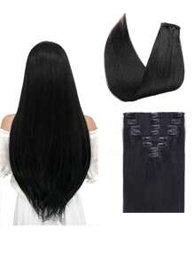 18-Clip 8pcs/Set Straight Brazilian Human Hair Extensions, Natural Black Color, 16 Inches - S1 - View 3