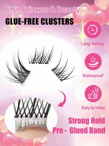 60片C型卷翘自粘蓬松假睫毛簇，长度8-16毫米混合，无需胶水，打造自然狐狸眼妆效，自粘单根假睫毛，DIY睫毛嫁接，预涂胶睫毛簇，自然纤长睫毛，猫眼睫毛簇，无需胶水，无需卸妆产品 - 黑色 - 查看 5